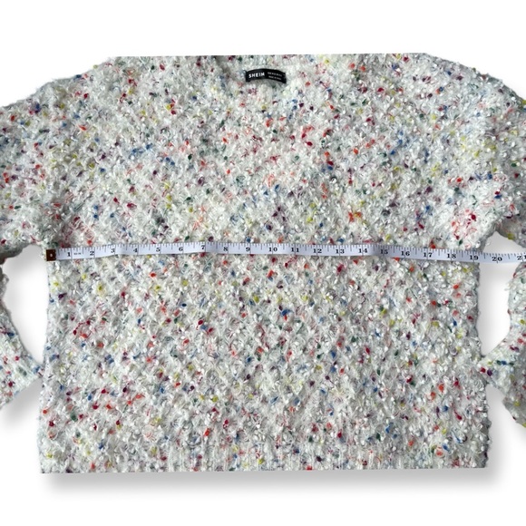 SHEIN Rainbow Color Speckled Fuzzy Crew Neck Long Sleeve Sweater - Size Medium - Picture 7 of 9